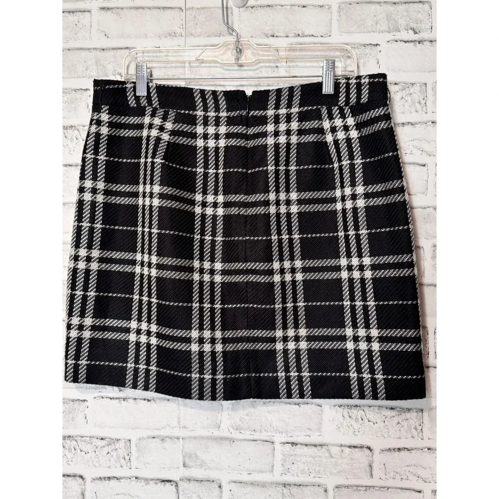 J. Crew Plaid‎ A-Line Skirt Black White Tweed Women's Size 12